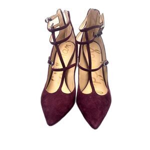 Sam Edelman Hayes T-Strap Stiletto Heels Plum Purple Suede‎ Chic Size 7